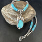 Navajo Blue Turquoise Pendant with Pearls | Sterling Silver Necklace | Authentic Native American Handmade | 15416