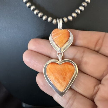 Navajo Spiny Oyster Heart Pendant Necklace | Sterling Silver | Authentic Native American Handmade | 15016
