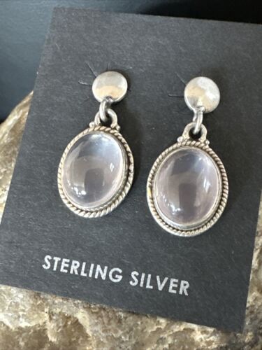 Navajo Pink Mother of Pearl Dangle Inlay Earrings | Sterling Silver | Authentic Native American Handmade | 15303