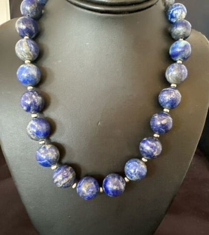 Navajo Blue Denim Lapis Necklace | Sterling Silver | 16mm | 18" | Authentic Native American Handmade | 17303