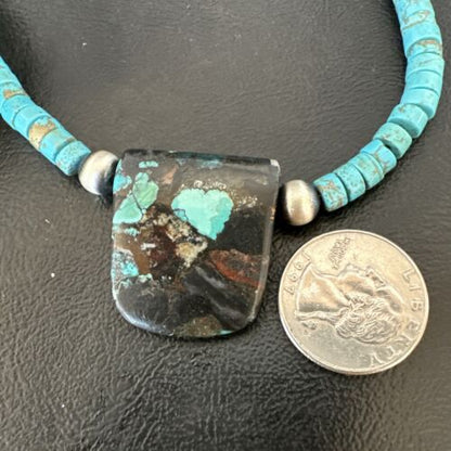 Navajo SpiderWeb Turquoise Heishi Pearls Necklace | Sterling Silver | 20" | Authentic Native American Handmade | 17032