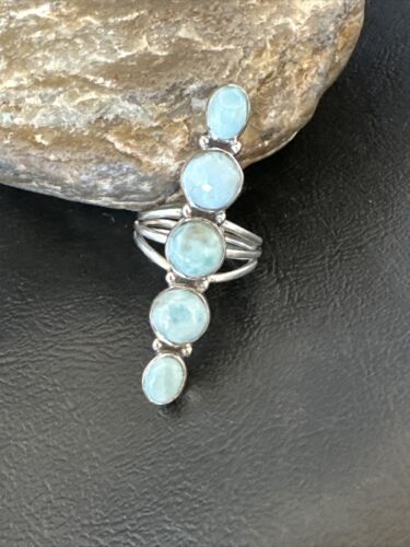 Navajo Blue Larimar Cluster Ring | Authentic Native American Sterling Silver | Multi-Stone | Sz 9.5 | 16160 - Masha USA