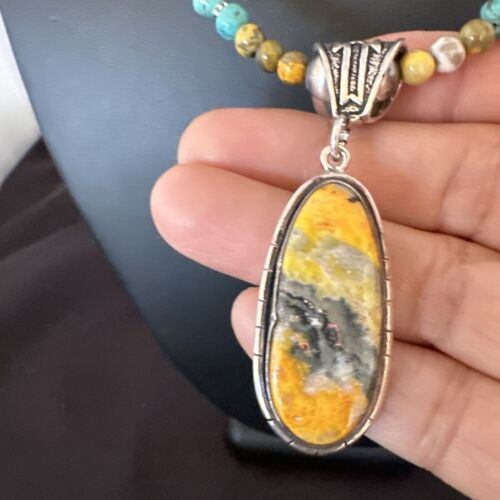 Navajo BumbleBee Jasper Pendant Necklace | Sterling Silver Pearls | Authentic Native American Handmade | 16879