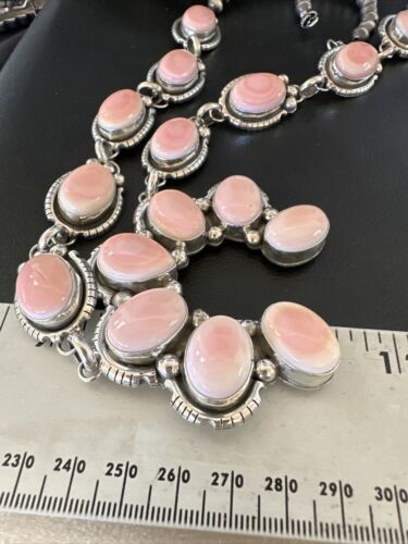 Navajo Pink Conch Squash Blossom Necklace with Naja Pendant | Authentic Native American Handmade | 15897