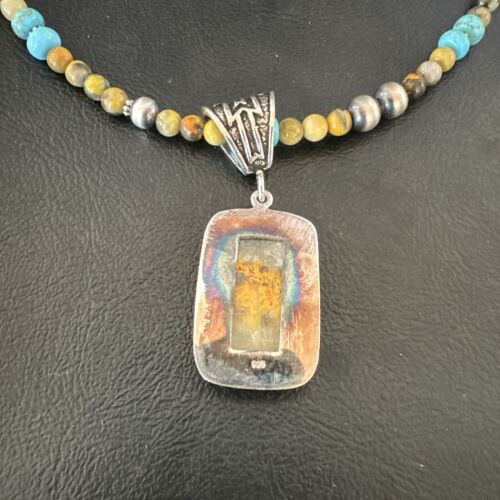 Men's BumbleBee Jasper Pendant Necklace | Navajo Pearls | Sterling Silver | Authentic Native American Handmade | 16882