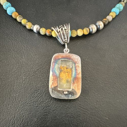 Men's BumbleBee Jasper Pendant Necklace | Navajo Pearls | Sterling Silver | Authentic Native American Handmade | 16882