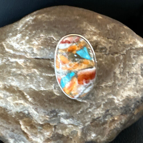 Navajo Turquoise Spiny Oyster Ring | Sterling Silver | Sz 8 | Authentic Native American Handmade | 16613