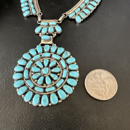 Navajo Blue Turquoise Choker Necklace | Sterling Silver | 17" | Authentic Native American Handmade | 15906