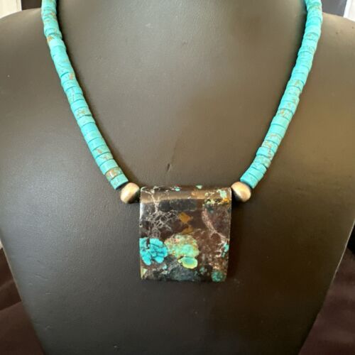 Navajo SpiderWeb Turquoise Heishi Pearls Necklace | Sterling Silver | 20" | Authentic Native American Handmade | 17092 - Masha USA