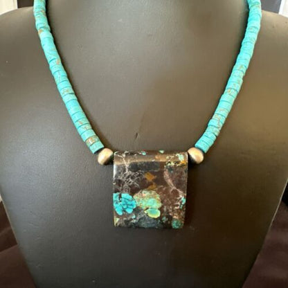 Navajo SpiderWeb Turquoise Heishi Pearls Necklace | Sterling Silver | 20" | Authentic Native American Handmade | 17092 - Masha USA