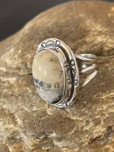 Navajo White Buffalo Turquoise Ring | Sterling Silver | Sz 6 | Authentic Native American Handmade | 10596