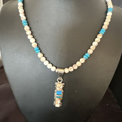 Wild Horse Blue Turquoise Pendant | Navajo Pearls | Sterling Silver Necklace 21" | Native American | 15667