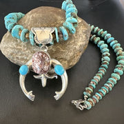 Navajo Sterling Silver Turquoise Wild Horse Naja Necklace Pendant | Authentic Native American Handmade | 16812