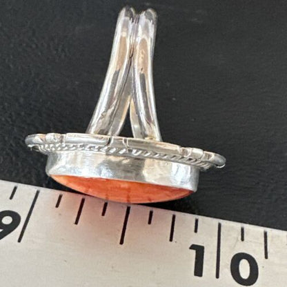 Women's Orange Spiny Oyster Ring | Navajo Sterling Silver | Sz 8.5 | Authentic Native American Handmade | 16032