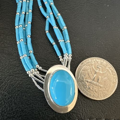 Navajo Green Turquoise Pendant Heishi Necklace| 5-Strand Sterling Silver | 18" | Authentic Native American Handmade | 17177