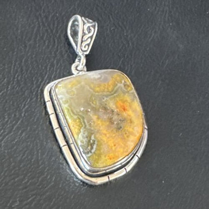 Navajo Bumblebee Jasper Pendant Necklace | Sterling Silver | Authentic Native American Handmade | 15963