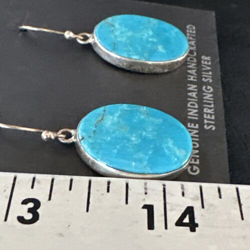Navajo Blue Kingman Turquoise Dangle Earrings | Sterling Silver | Authentic Native American Handmade | 15436