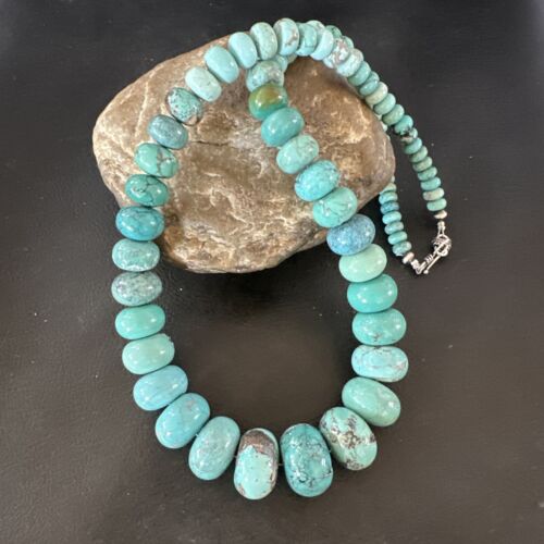New Blue Turquoise Graduated Navajo Pearls Necklace | Sterling Silver | Authentic Native American | 23" | 16596