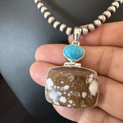 Men's Wild Horse Blue Kingman Turquoise Necklace | Sterling Silver SW Pendant | 17325