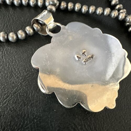 Men's Blue Heart Denim Lapis Pendant | Navajo Pearls Sterling Silver Necklace 21" | 15523