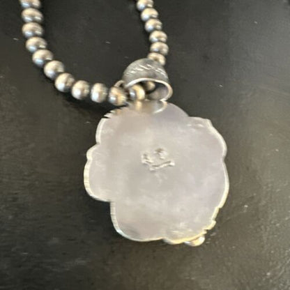 Navajo Kingman Turquoise Pendant Necklace | Sterling Silver Pearls | Authentic Native American Handmade | 15215