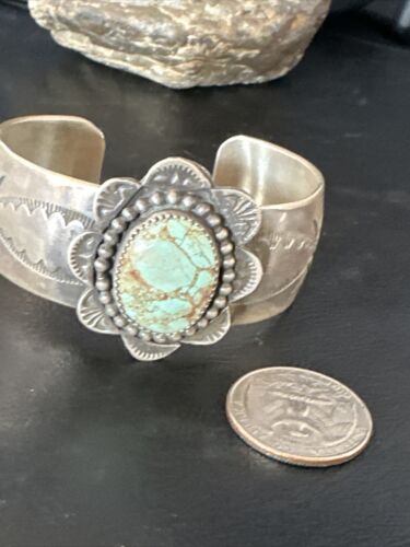 XL Men's Blue #8 Turquoise Cuff Bracelet | Navajo Sterling Silver | Authentic Native American Handmade | 15855