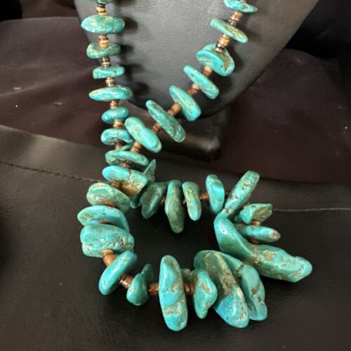Navajo Blue Kingman Nugget Turquoise Necklace | Sterling Silver | 32" | Authentic Native American Handmade | 15287