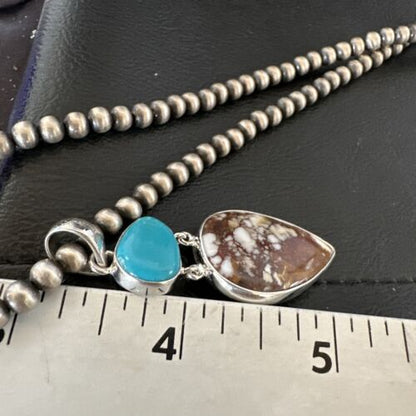 Navajo Wild Horse Blue Kingman Turquoise Necklace | Sterling Silver | Multi-Stone Pendant | 17315