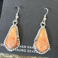 Navajo Orange Spiny Oyster Dangle Earrings | Sterling Silver | Authentic Native American Handmade | 17264