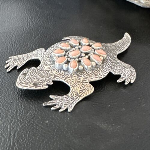 Navajo Pink Coral Horny Toad Pin | Handmade Stamped | Authentic Native American | LC 15670