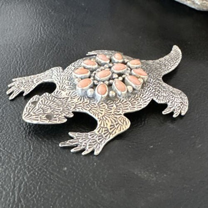 Navajo Pink Coral Horny Toad Pin | Handmade Stamped | Authentic Native American | LC 15670