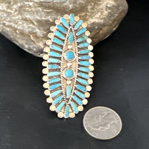 Zuni Blue Turquoise Needle Point Ring | Authentic Native American Sterling Silver | Multi-Stone | Sz 7 | 15061