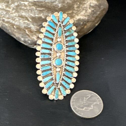 Zuni Blue Turquoise Needle Point Ring | Authentic Native American Sterling Silver | Multi-Stone | Sz 7 | 15061