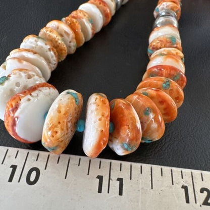 Navajo Blue Turquoise & Spiny Oyster Graduated Necklace | Sterling Silver | Authentic Native American | 24" | 16263 - Masha USA