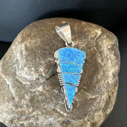 Navajo Arrowhead Blue Opal Inlay Pendant Necklace | Sterling Silver | Authentic Native American Handmade | 15677