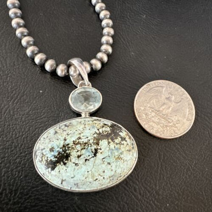 Navajo Dry Creek Turquoise Topaz Pendant Necklace | Sterling Silver | Authentic Native American Handmade | 16313