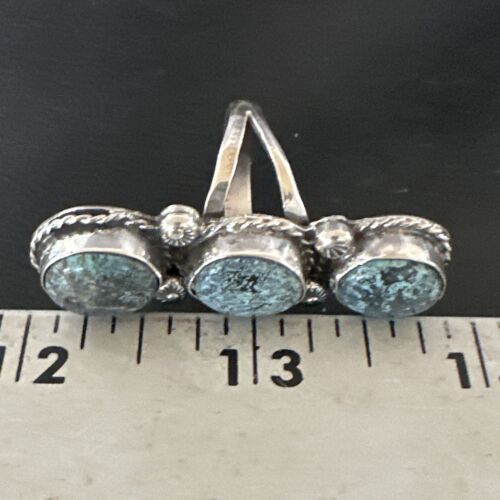 Navajo Blue Spiderweb Turquoise Multi-Stone Ring | Authentic Native American Sterling Silver | Sz 9 | 16705