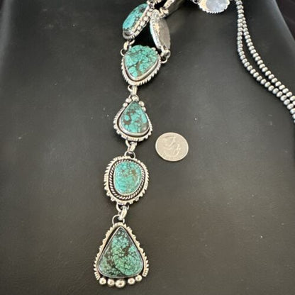 Men's Lariat Blue Spiderweb Turquoise Necklace | Navajo Handmade | 31" | 17453