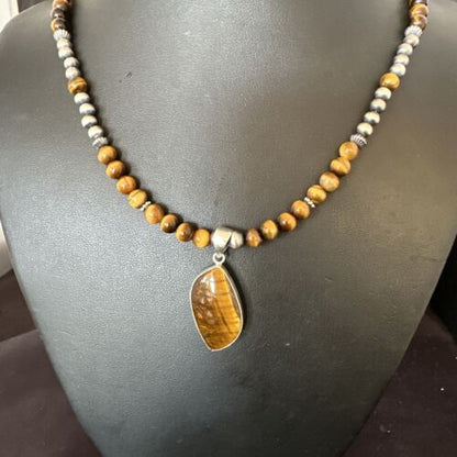 Southwestern Coffee Brown Tiger's Eye Pendant Necklace | Sterling Silver | 15868