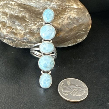 Navajo Blue Larimar Multi-Stone Cluster Ring | Authentic Native American Sterling Silver | Sz 9.5 | 17555