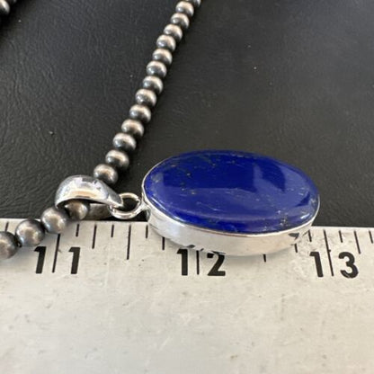 Navajo Blue Lapis Pendant with Pearls | Sterling Silver Necklace | 20" | Authentic Native American Handmade | 16662