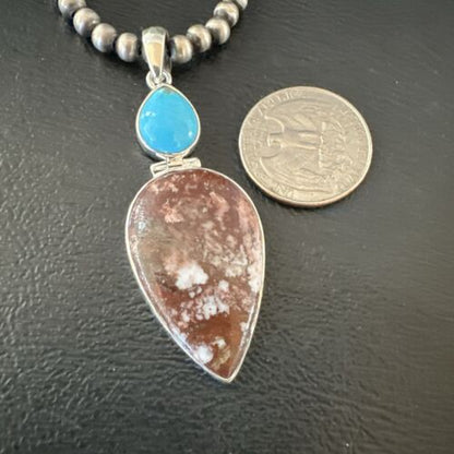 Navajo Wild Horse | Blue Kingman Turquoise Necklace | Sterling Silver | Authentic Native American Handmade | 17311