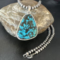 Men's Navajo Blue Spiderweb Turquoise Pendant Necklace | Sterling Silver | Authentic Native American Handmade | 16218