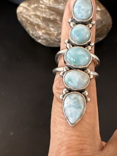 Navajo Blue Larimar Multi-Stone Ring | Authentic Native American Sterling Silver | Multi-Stone | Sz 5.5 | 15977