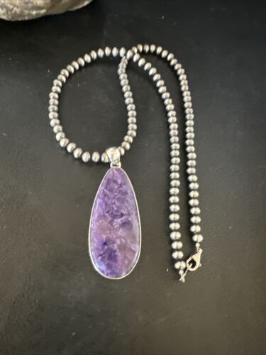 Navajo Pearls Purple Sugilite Pendant Necklace | Sterling Silver Beads | Authentic Native American Handmade | 15510