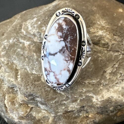 Navajo Wild Horse Turquoise Ring | Sterling Silver | Sz 8.5 | Authentic Native American Handmade | 16470