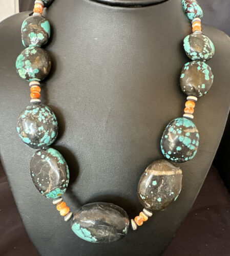 XXL Men's Chunky Spiderweb Turquoise Necklace | Navajo Sterling Silver | 21" | 16238