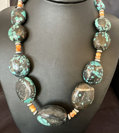 XXL Men's Chunky Spiderweb Turquoise Necklace | Navajo Sterling Silver | 21" | 16238