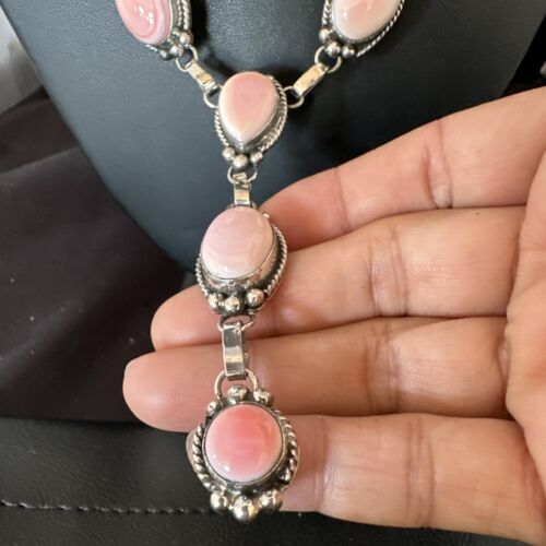 Navajo Pink Conch Lariat Necklace | Sterling Silver Pendant | 30" | Authentic Native American Handmade | 15869