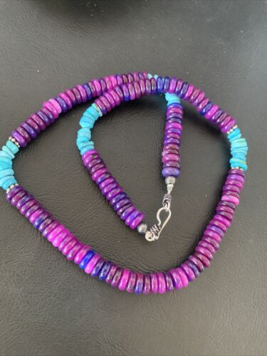 Navajo Purple Sugilite Turquoise Bead Necklace | Sterling Silver | 19" | Authentic Native American Handmade | 11918